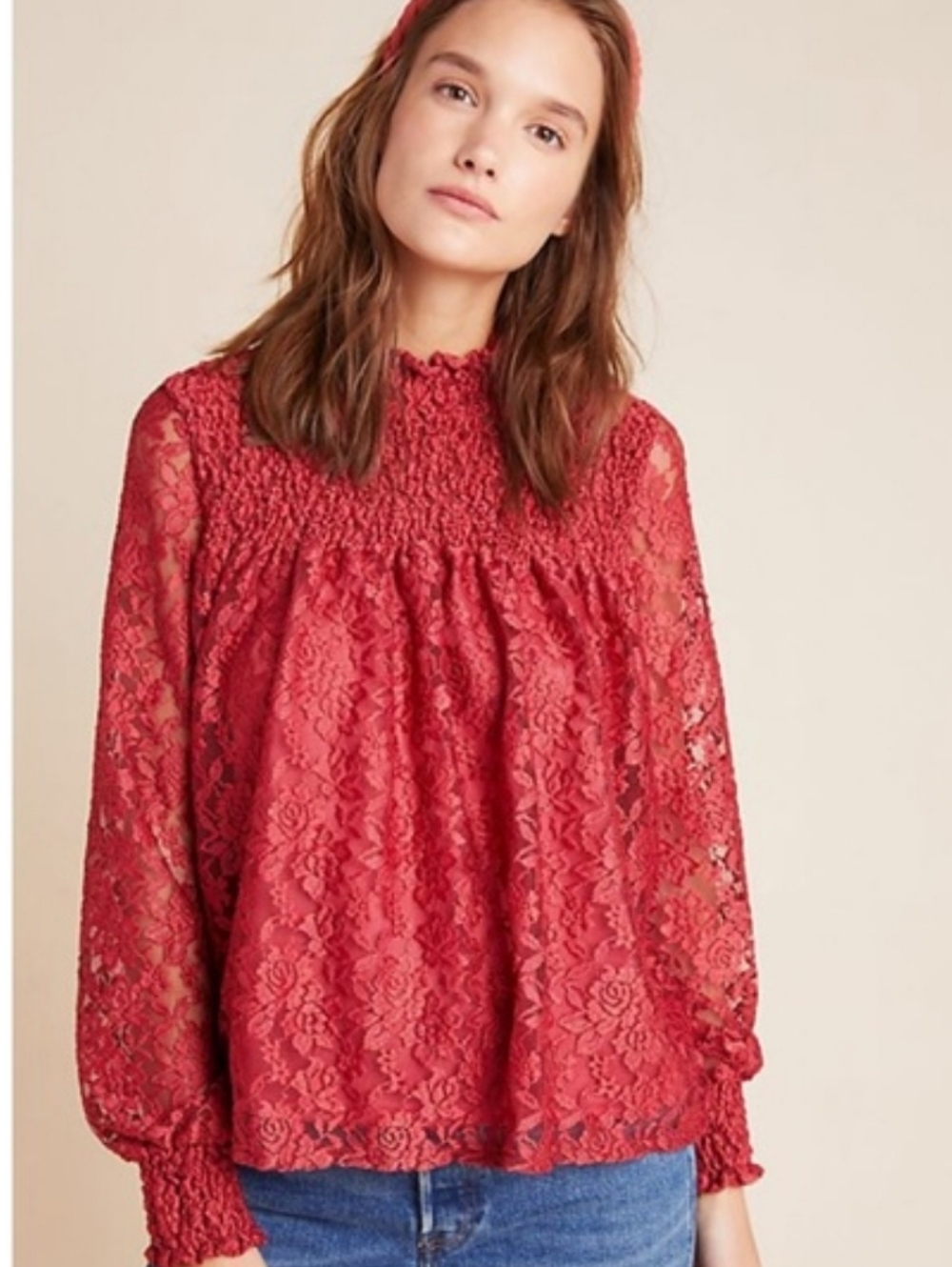 Anthropologie Audrey Smocked High Neck Top- XS